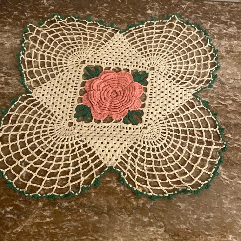 Crochet doillies pink rose center